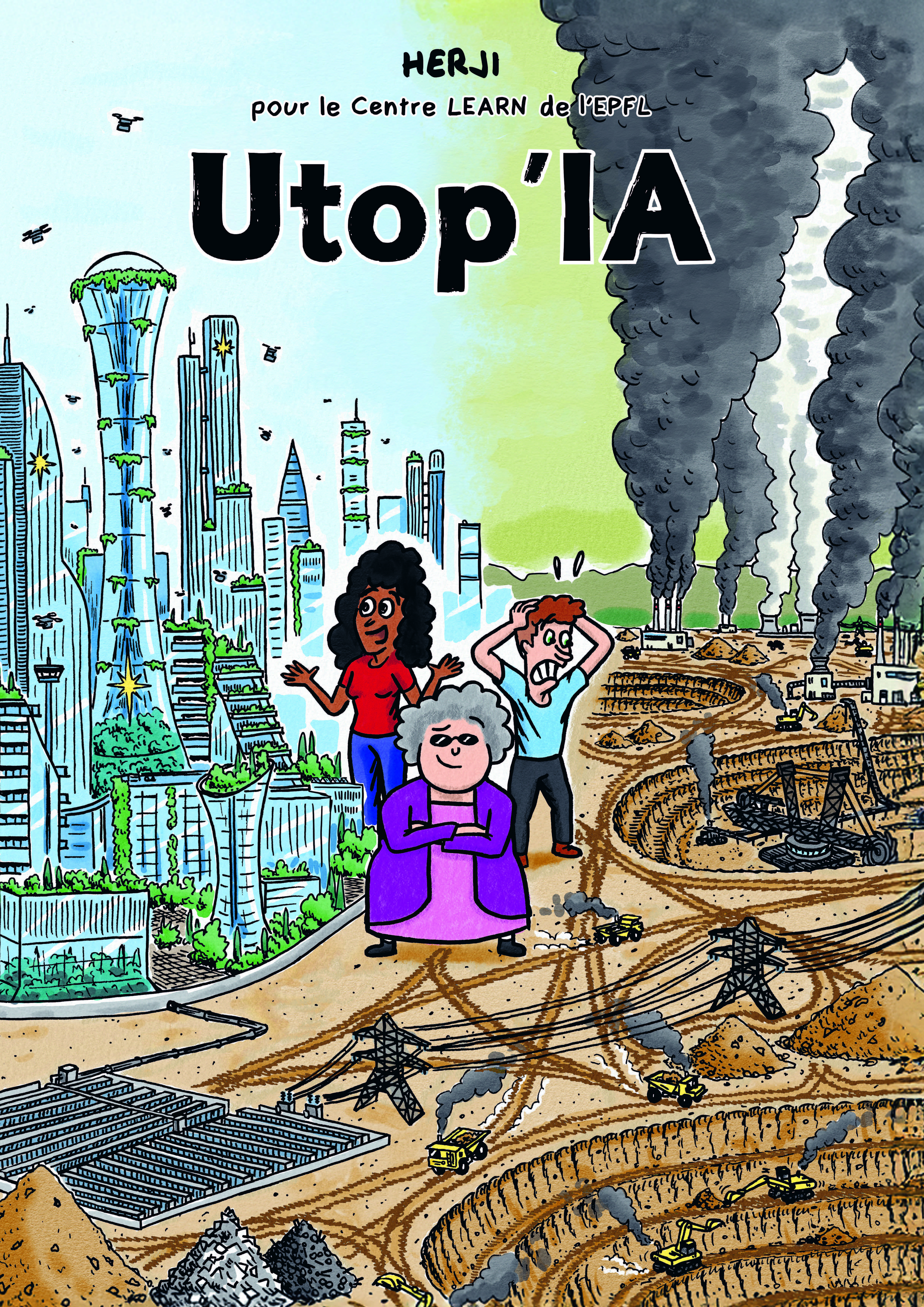 Couverture de la bande dessinée UTOP’IA de Herji pour le Centre LEARN de l’EPFL